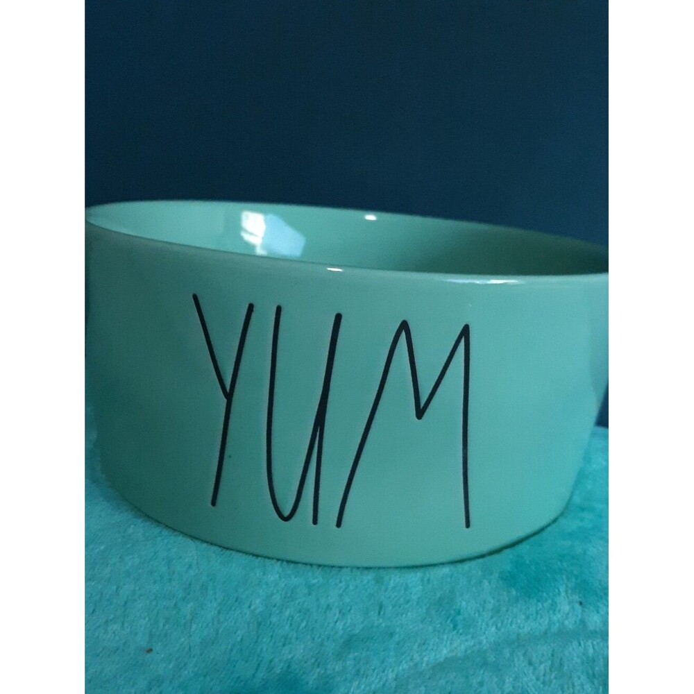 Rae Dunn Tiffany Blue Dog Bowl Yum Ceramic New Large Magenta Aqua 8" x 4" Medium
